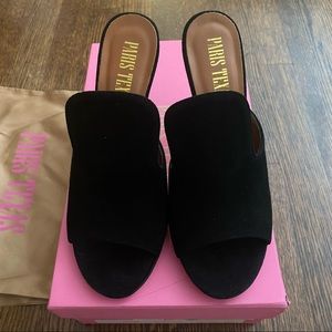 Paris Texas Black Suede Heeled Mules Size 37